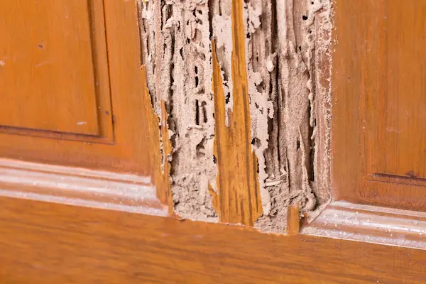 Kitchen cabinet with termite damage.