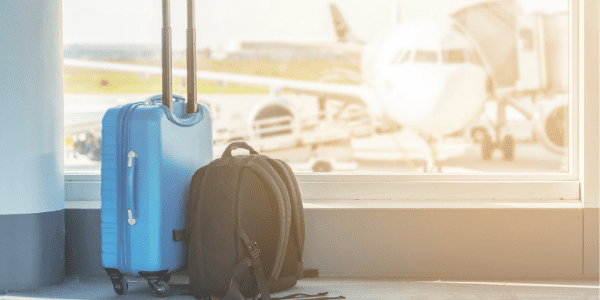 Travel suitcases in an airport