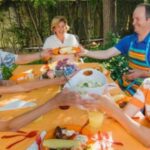 Family eating on patio