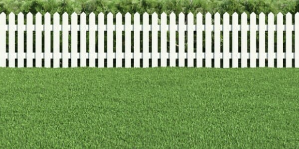 Green grass with white picket fence