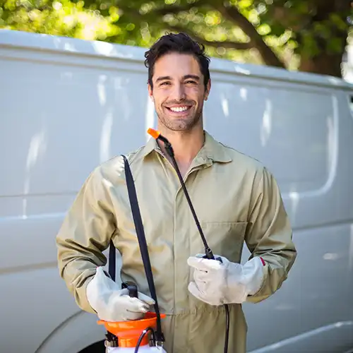 Pest control technician with extermination equipment - Keep pests away from your home with Suburban Exterminating in NY